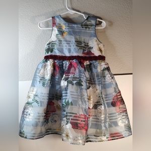 Laura Ashley London Blue Floral Fully Lined Dress With Tie Size 2T